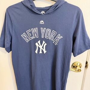 Majestic Navy Blue Hooded T-Shirt with White Logo